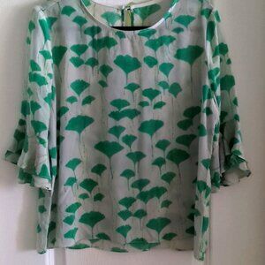 Women's 100% Silk Top with Ruffle Sleeves